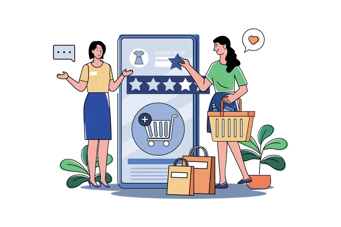 Mulheres dando feedback sobre compras online  Ilustração