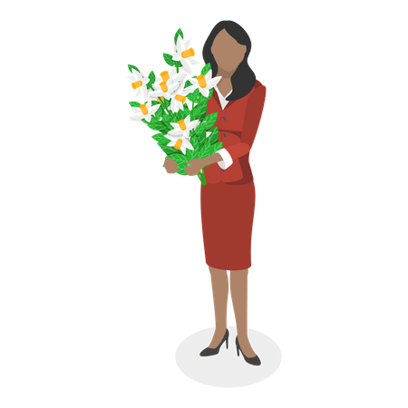 Mulheres em pé com o buquê de flores brancas  Ilustração