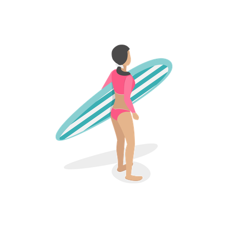 Mulheres em traje de banho segurando prancha de surfe  Ilustração