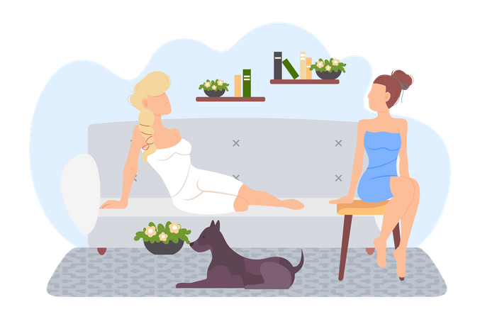 As mulheres estão relaxando em casa  Ilustração