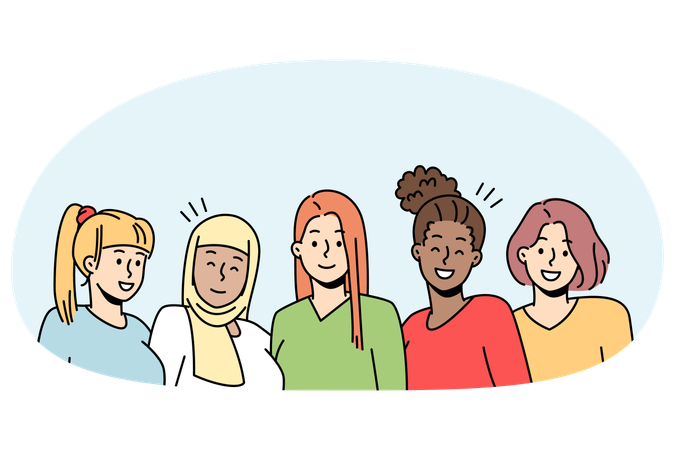 Mulheres interraciais sorridentes demonstram união e amizade  Ilustração