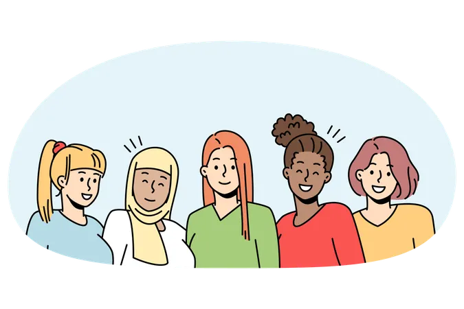 Mulheres interraciais sorridentes demonstram união e amizade  Ilustração