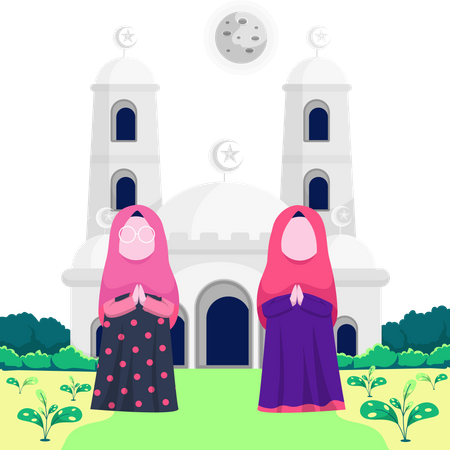 Mulheres islâmicas rezando em uma mesquita  Ilustração