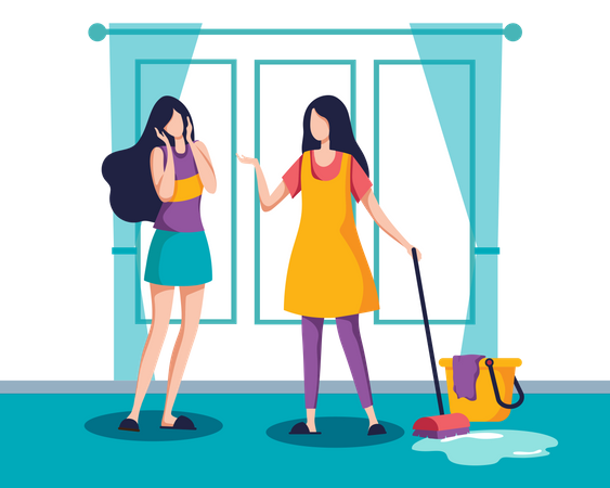 Mulheres limpando casa  Ilustração