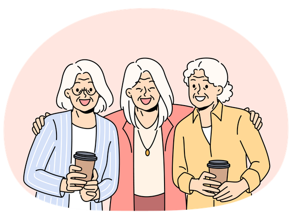 Mulheres maduras sorridentes se abraçam demonstrando união  Ilustração