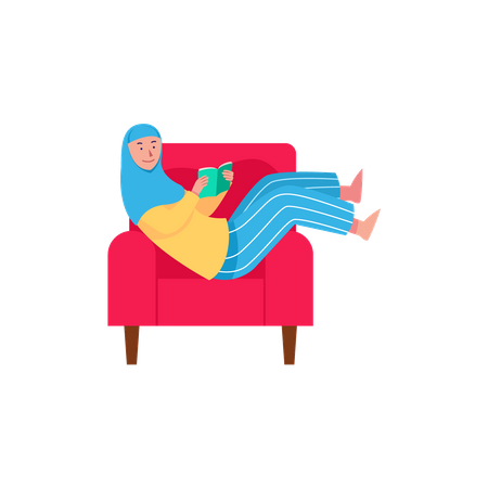 Mulheres muçulmanas ficam e relaxam em casa durante a propagação da gripe  Ilustração