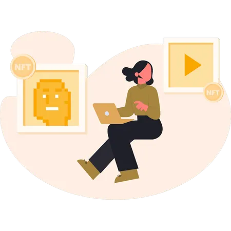 Mulheres procurando vídeo de mídia  Ilustração