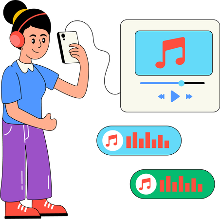 Mulheres ouvindo música online  Ilustração