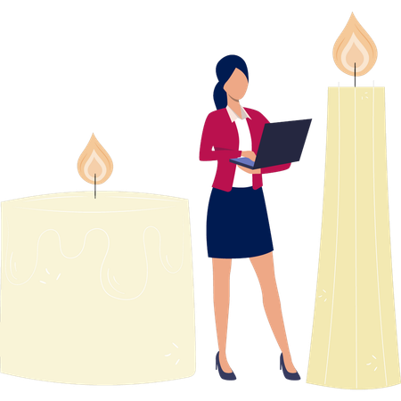 Mulheres pesquisando sobre velas no laptop  Ilustração