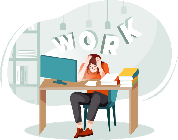 Pressão dos trabalhadores de escritório femininos por causa do trabalho  Ilustração