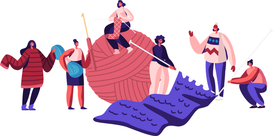 Mulheres tricotando roupas juntas  Ilustração