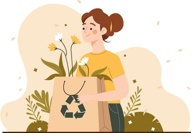 Mulheres que usam sacolas recicláveis  Ilustração