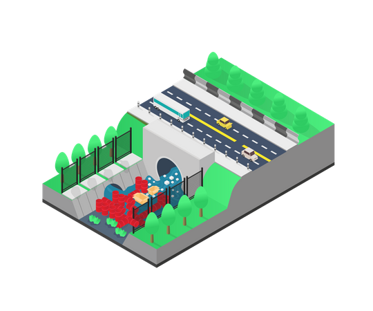 Müll blockiert den Flusslauf  Illustration