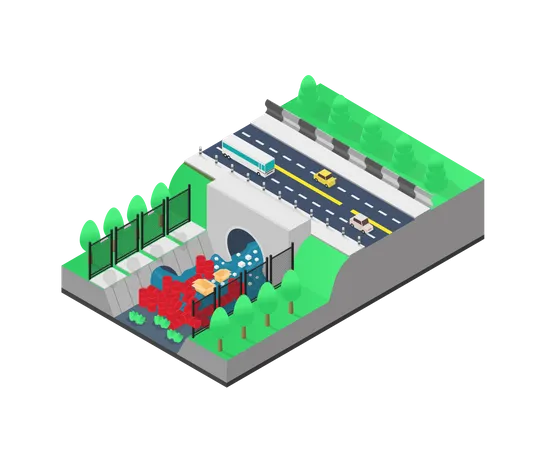 Müll blockiert den Flusslauf  Illustration