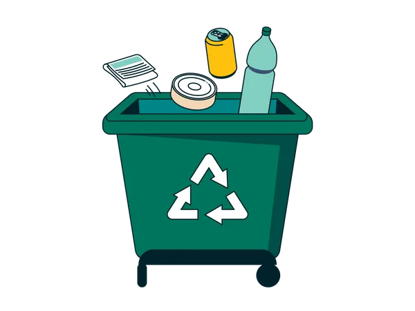 Müll in die Recyclingtonne werfen  Illustration