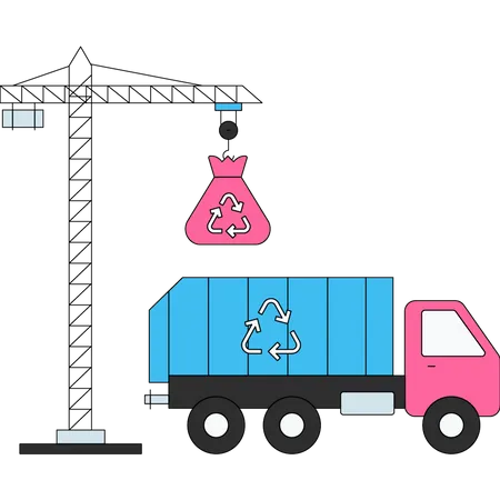 Müllwagen sammelt Müll ein  Illustration