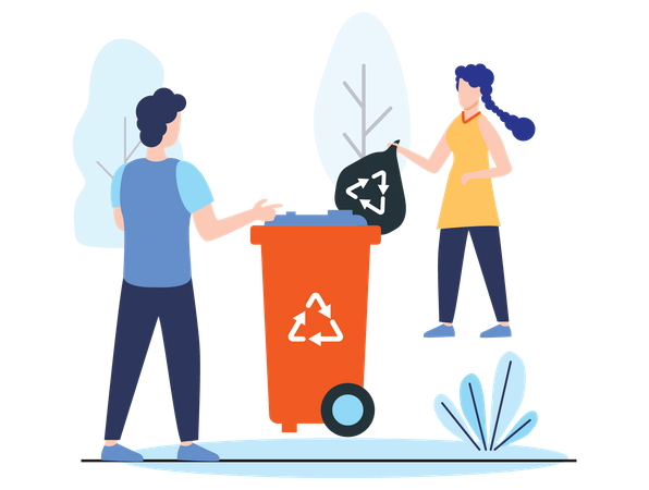 Müllarbeiter sammeln Recyclingmüll ein  Illustration