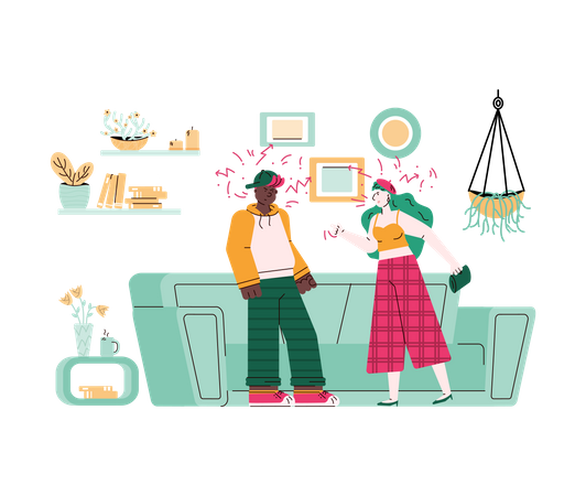 Multi-ethnic couple quarreling and family conflict  イラスト