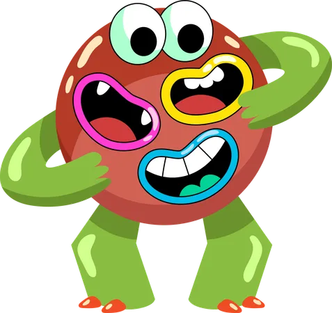 Trio Trouble Terry Is A Multi Faced Monster That Brings Thrice The Fun With His Colorful Expressions And Dynamic Poses Perfect For Interactive Games Or Educational Apps That Aim To Teach Emotions Illustration