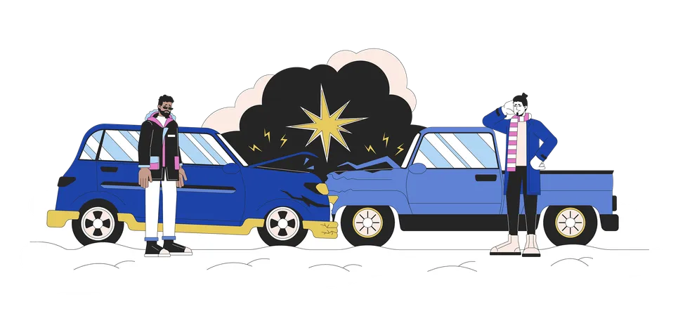 Multi-vehicle accident during winter storm  Illustration