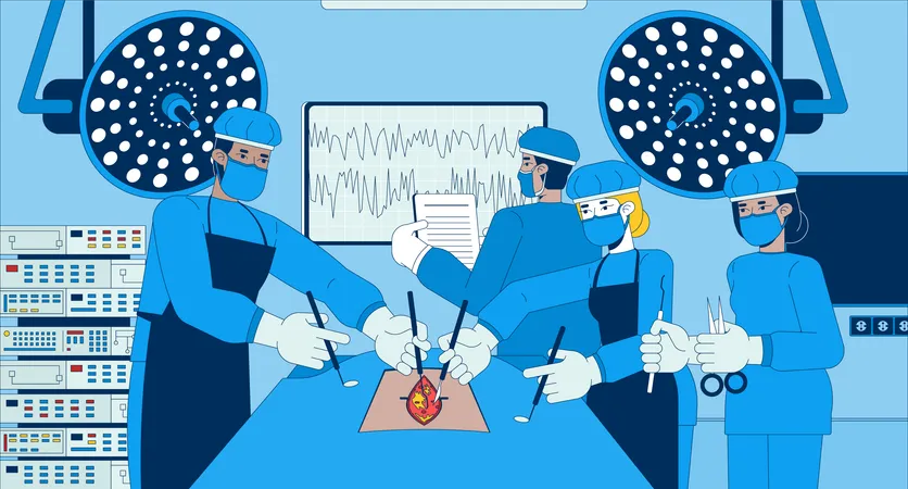 Multicultural doctors performing surgery  Illustration