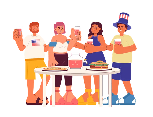 Independence Day Party Flat Vector Spot Illustration Multicultural Friends Celebrating Happy 4th July 2 D Cartoon Characters On White For Web UI Design Barbecue Isolated Editable Creative Hero Image Illustration