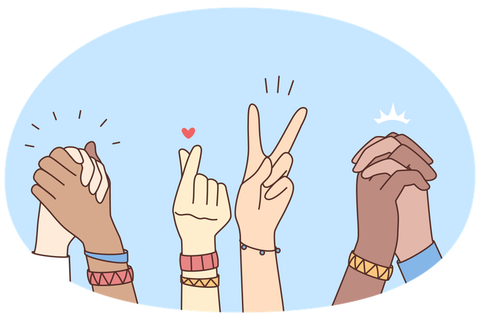 Multiethnic people holding hands  Illustration