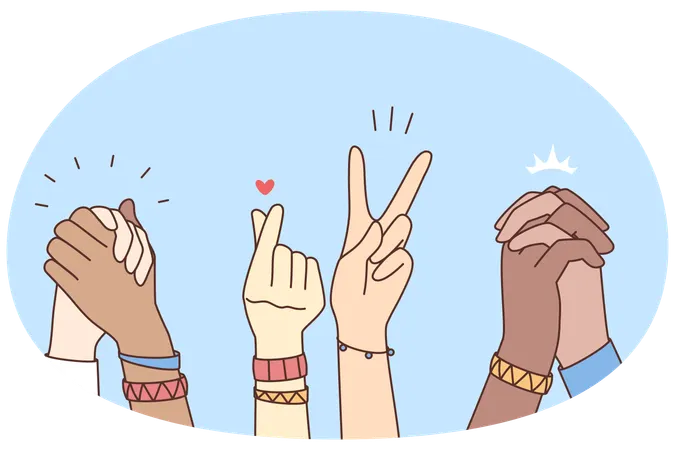 Multiethnic people holding hands  Illustration