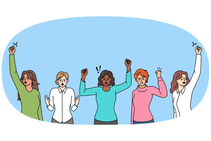 Multiethnic women on riot against gender discrimination  Illustration