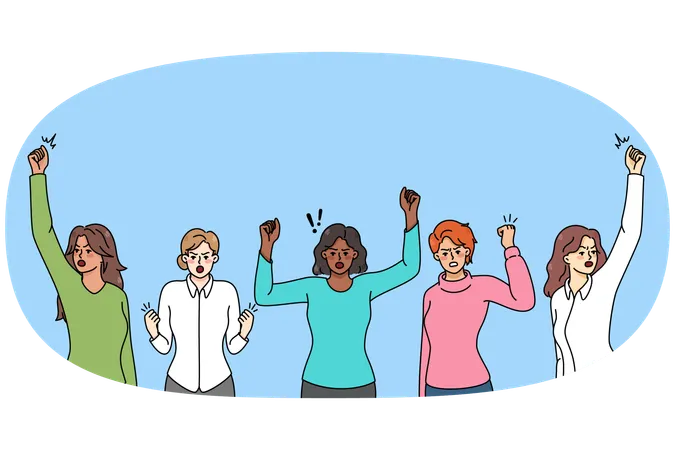 Multiethnic women on riot against gender discrimination  Illustration
