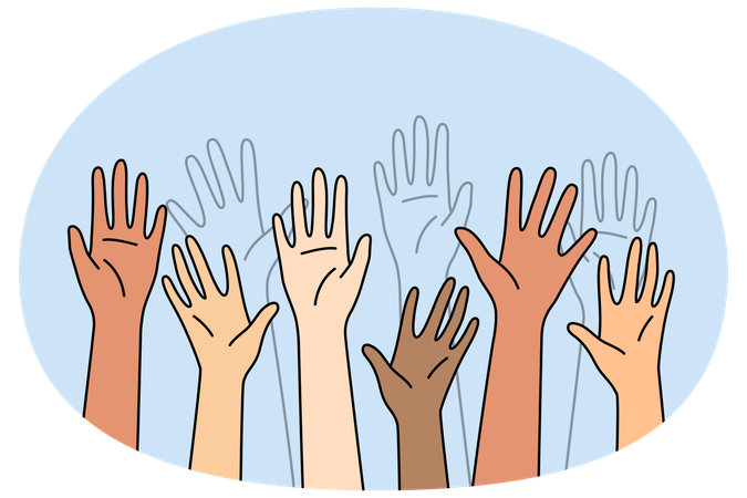 Multiethnische Menschen heben die Hände in die Luft  Illustration