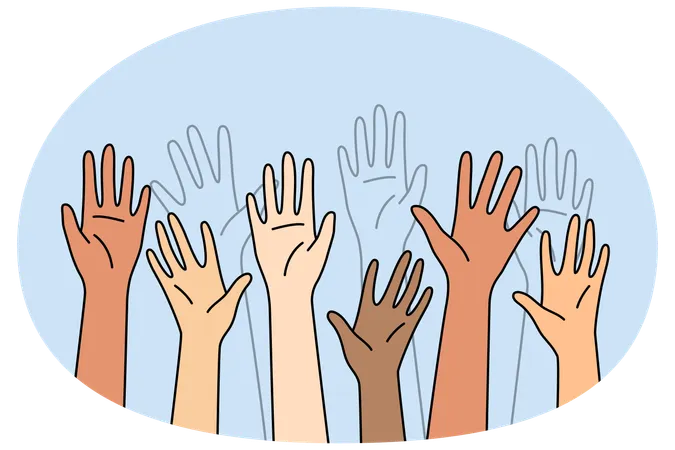 Multiethnische Menschen heben die Hände in die Luft  Illustration
