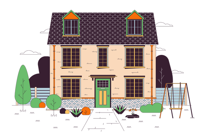 Multifamily home with swing, green lawn  Illustration