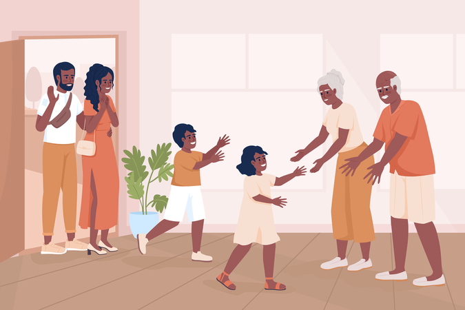 Multigenerational family meeting Illustration