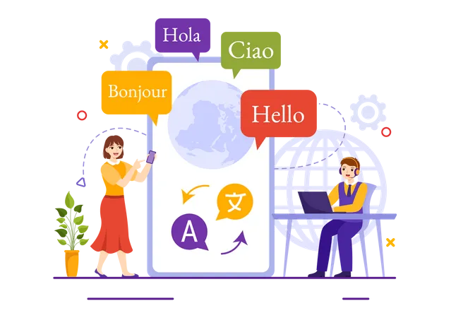 Translator Service Vector Illustration With Language Translation Various Countries And Multilanguage Using Dictionary In Hand Drawn Templates Illustration