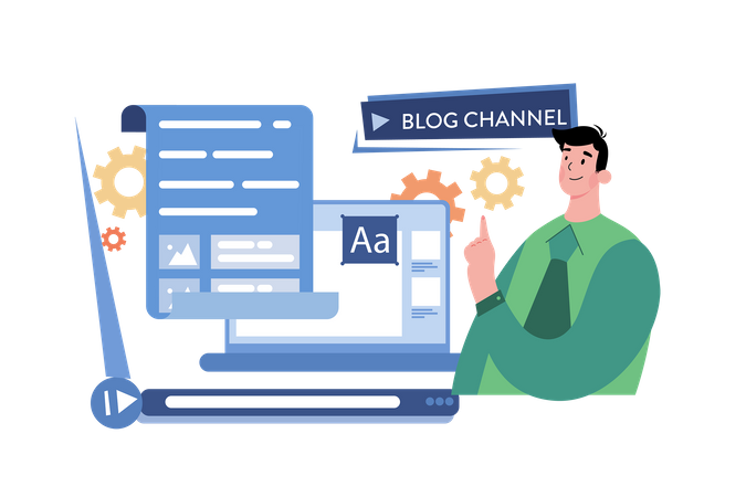 Multimedia content production for video blog channel  イラスト