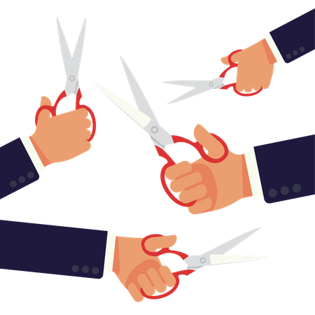 Multiple hands holding scissors  Illustration