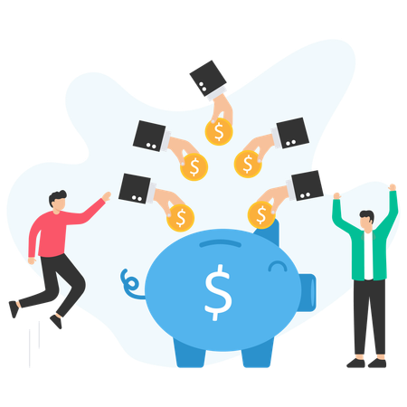 Multiple investors contributing money to savings account for financial growth  Illustration