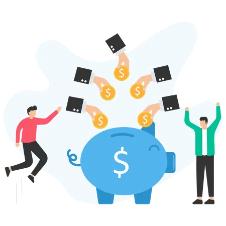 Multiple investors contributing money to savings account for financial growth  Illustration