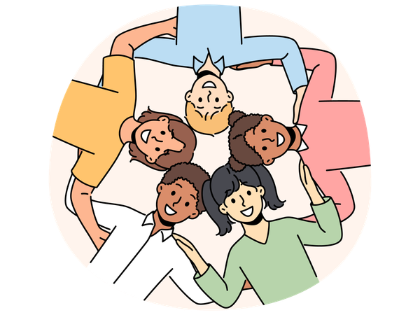 Multiracial little children smile and look at screen, symbolizing friendship and absence prejudice  Illustration