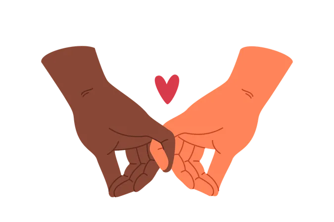 Multiracial love between people holding hands and ready to create family without racial prejudice  Illustration