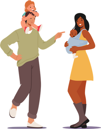 Multiracial Loving Parents with Babies Illustration