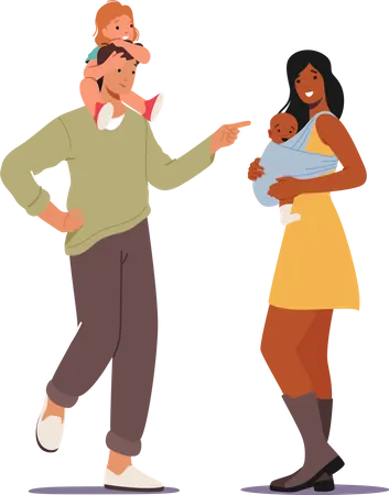 Multiracial Loving Parents with Babies  Illustration