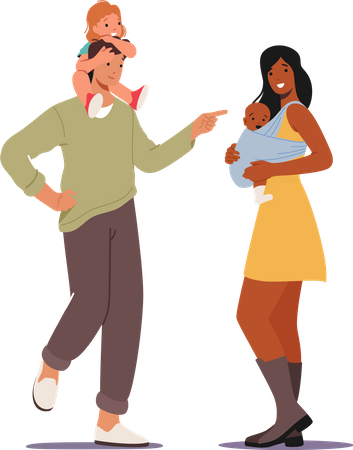 Multiracial Loving Parents with Babies  Illustration