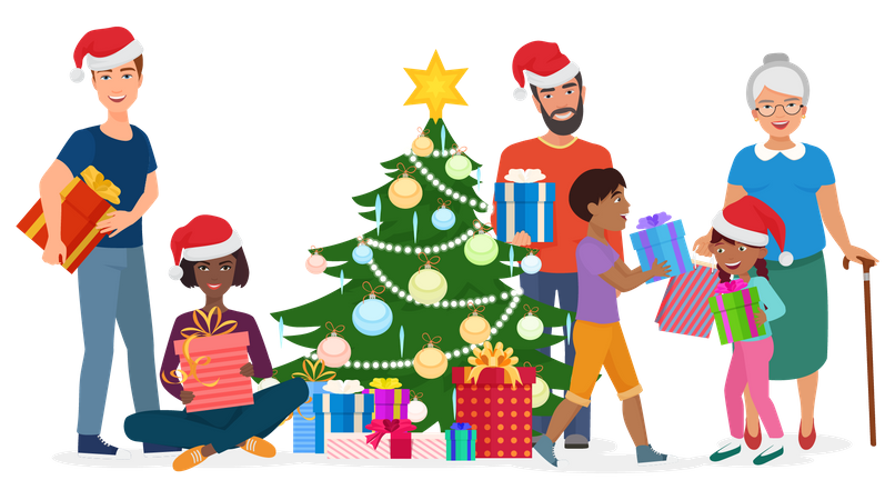 Multiracial people celebrating christmas  Illustration