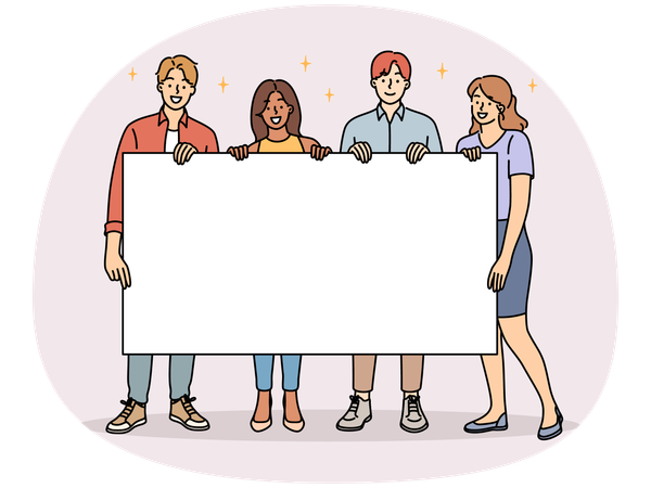 Multiracial people holding mockup banner  Illustration