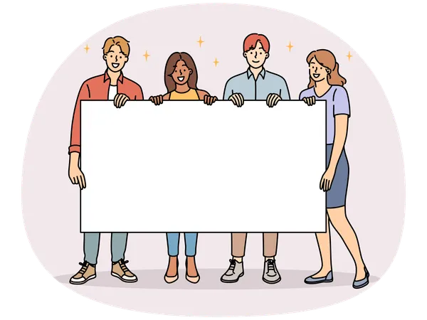 Multiracial people holding mockup banner  Illustration