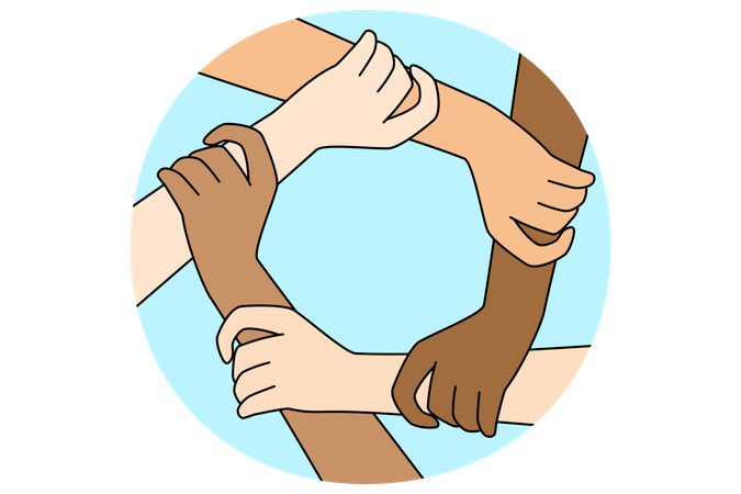 Multiracial people join hands in circle  Illustration