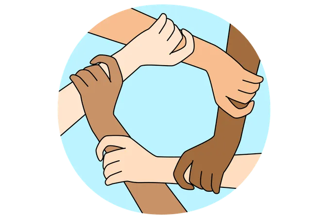 Multiracial people join hands in circle  Illustration