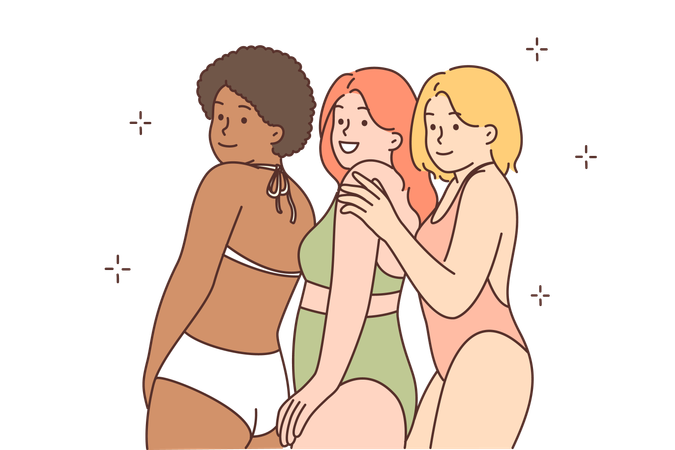 Femmes amicales multiraciales en bikini  Illustration